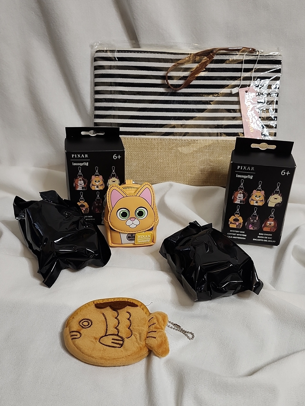 Loungefly Pixar "Dogs & Cats" Bag Charms w/ Wristlet & Fish Keychain